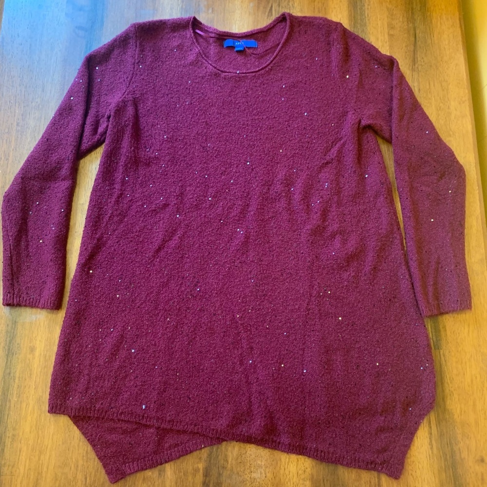 Apt. 9 sweater women’s large burgundy maroon sequins longsleeve handkerchief cut